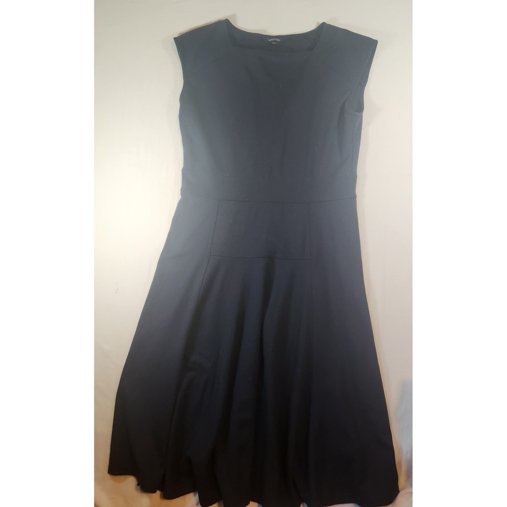 Lands End Navy Blue Sleevelessβ Fit and Flare Pleated Midi Dress Womens Size M